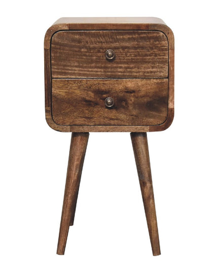 22" Natural Solid Wood Square Distressed Two Drawer Nightstand