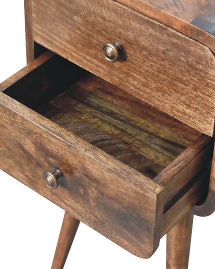 22" Natural Solid Wood Square Distressed Two Drawer Nightstand