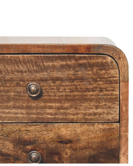 22" Natural Solid Wood Square Distressed Two Drawer Nightstand