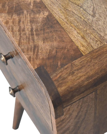 22" Natural Solid Wood Square Distressed Two Drawer Nightstand