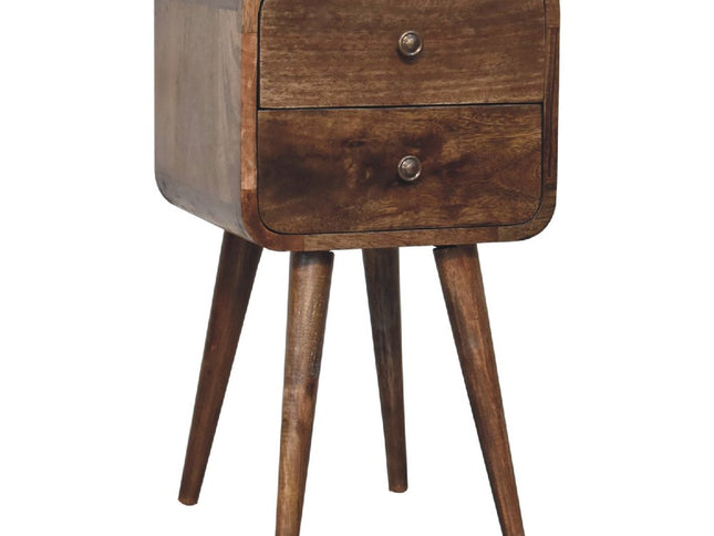 22" Natural Solid Wood Square Distressed Two Drawer Nightstand