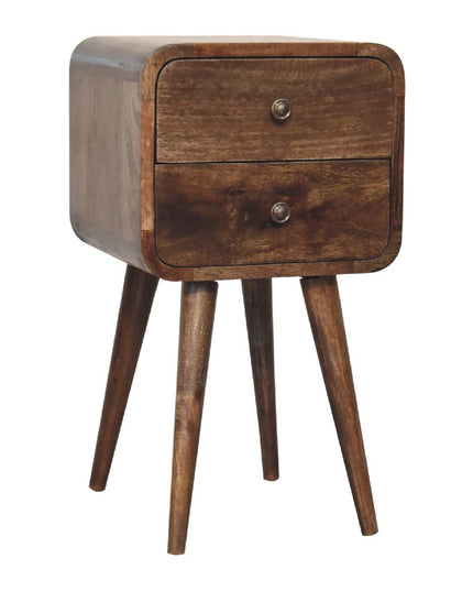 22" Natural Solid Wood Square Distressed Two Drawer Nightstand