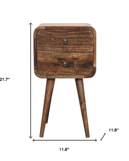 22" Natural Solid Wood Square Distressed Two Drawer Nightstand