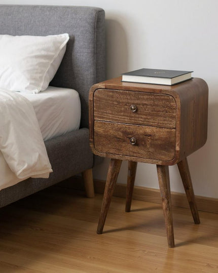 22" Natural Solid Wood Square Distressed Two Drawer Nightstand