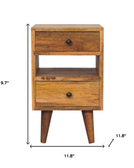 20" Oak Solid Wood Two Drawer Nightstand