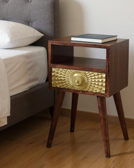 23" Chestnut Solid Wood Square One Drawer Nightstand