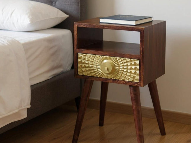 23" Chestnut Solid Wood Square One Drawer Nightstand