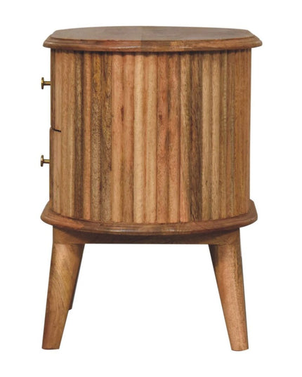 20" Natural Solid Wood Oval Ribbed Texture Two Drawer Nightstand