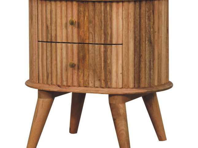 20" Natural Solid Wood Oval Ribbed Texture Two Drawer Nightstand
