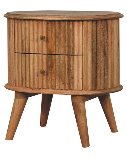 20" Natural Solid Wood Oval Ribbed Texture Two Drawer Nightstand