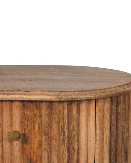 20" Natural Solid Wood Oval Ribbed Texture Two Drawer Nightstand