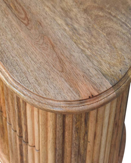 20" Natural Solid Wood Oval Ribbed Texture Two Drawer Nightstand