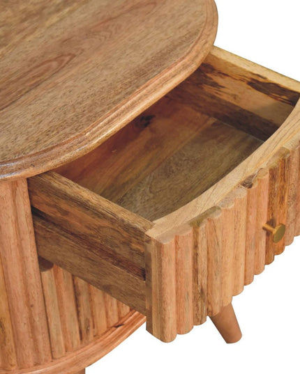 20" Natural Solid Wood Oval Ribbed Texture Two Drawer Nightstand