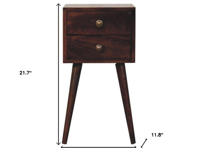 22" Walnut Solid Wood Square Two Drawer Nightstand