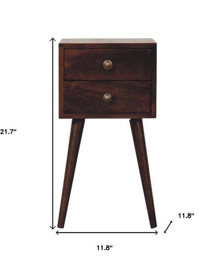 22" Walnut Solid Wood Square Two Drawer Nightstand
