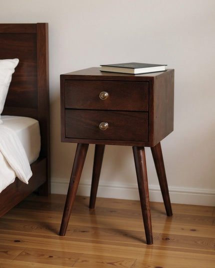 22" Walnut Solid Wood Square Two Drawer Nightstand