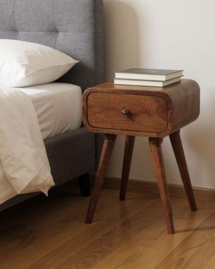 19" Chestnut Solid Wood Square One Drawer Nightstand