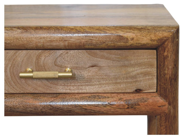 20" Light Brown Solid Wood One Drawer Nightstand With Leather Shelf