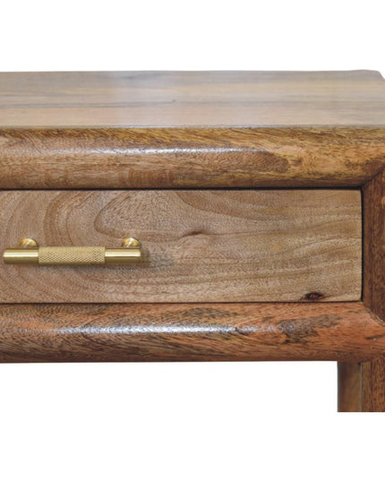 20" Light Brown Solid Wood One Drawer Nightstand With Leather Shelf