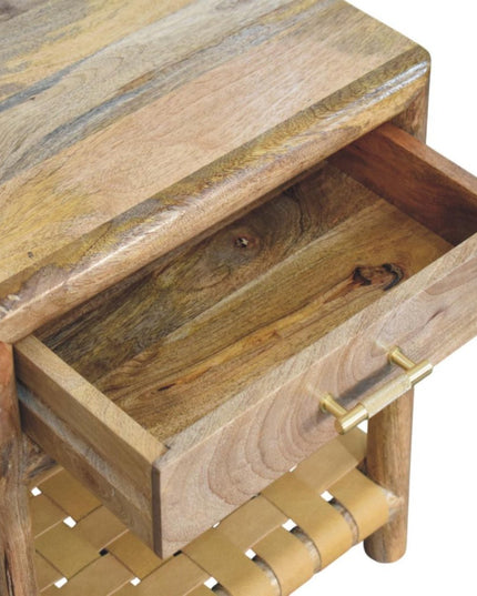 20" Light Brown Solid Wood One Drawer Nightstand With Leather Shelf