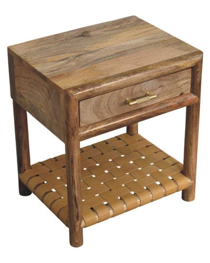 20" Light Brown Solid Wood One Drawer Nightstand With Leather Shelf