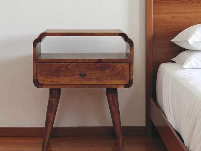 22" Chestnut Solid Wood Oval One Drawer Nightstand