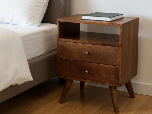 24" Chestnut Solid Wood Two Drawer Nightstand