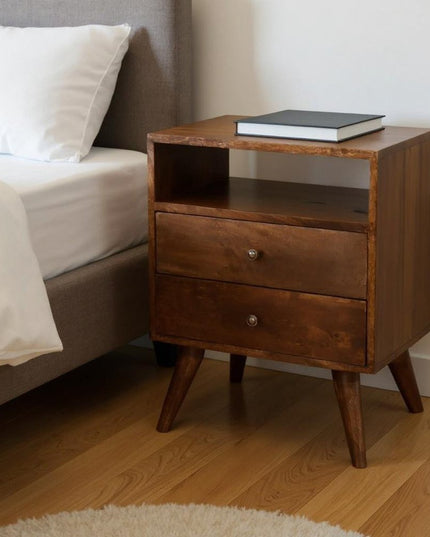 24" Chestnut Solid Wood Two Drawer Nightstand