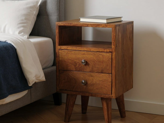 20" Brown Solid Wood Square Two Drawer Nightstand