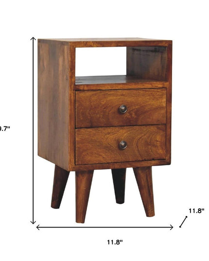 20" Brown Solid Wood Square Two Drawer Nightstand