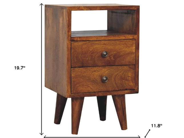 20" Brown Solid Wood Square Two Drawer Nightstand