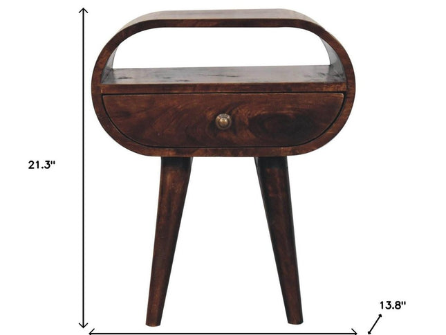 21" Walnut Solid Wood Oval One Drawer Nightstand