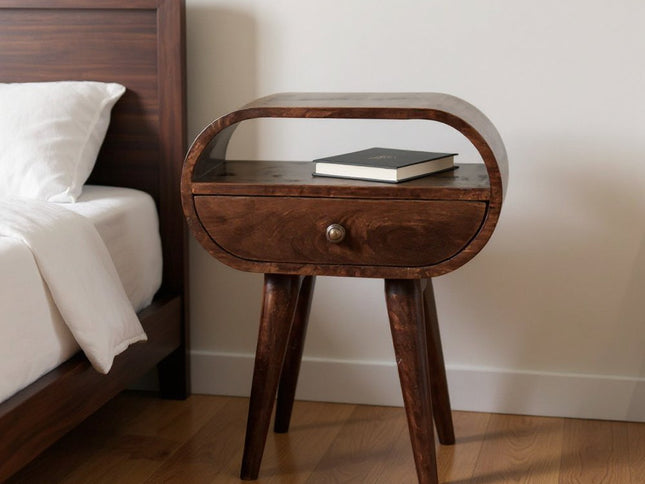 21" Walnut Solid Wood Oval One Drawer Nightstand