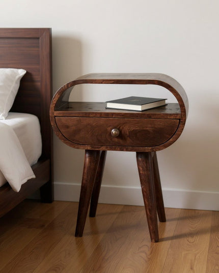21" Walnut Solid Wood Oval One Drawer Nightstand
