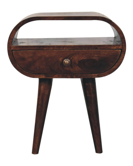 21" Walnut Solid Wood Oval One Drawer Nightstand