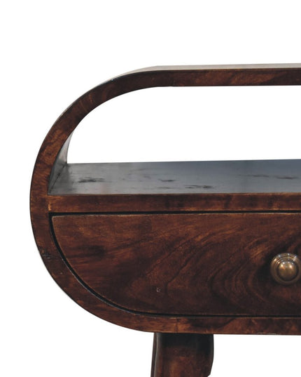 21" Walnut Solid Wood Oval One Drawer Nightstand