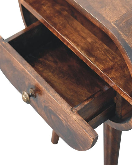 21" Walnut Solid Wood Oval One Drawer Nightstand