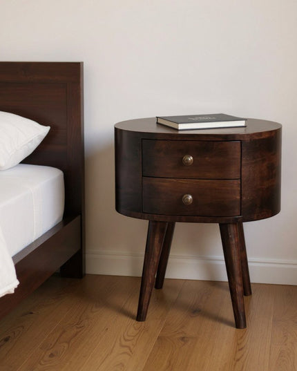 21" Walnut Solid Wood Oval Two Drawer Nightstand