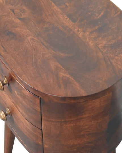 21" Walnut Solid Wood Oval Two Drawer Nightstand