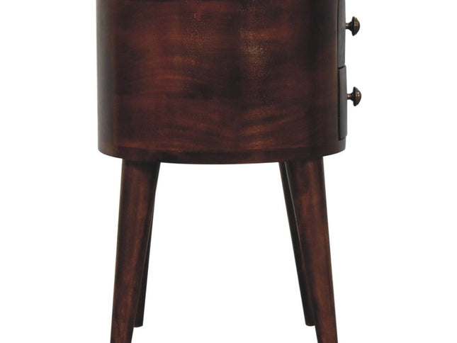 21" Walnut Solid Wood Oval Two Drawer Nightstand