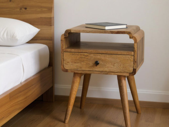 22" Light Brown Solid Wood One Drawer Nightstand