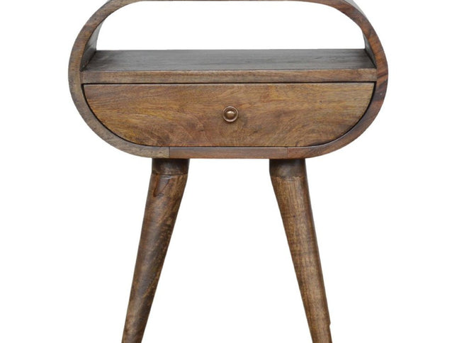 21" Light Brown Solid Wood Round One Drawer Nightstand