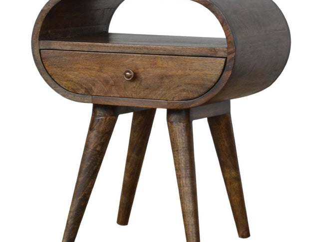 21" Light Brown Solid Wood Round One Drawer Nightstand