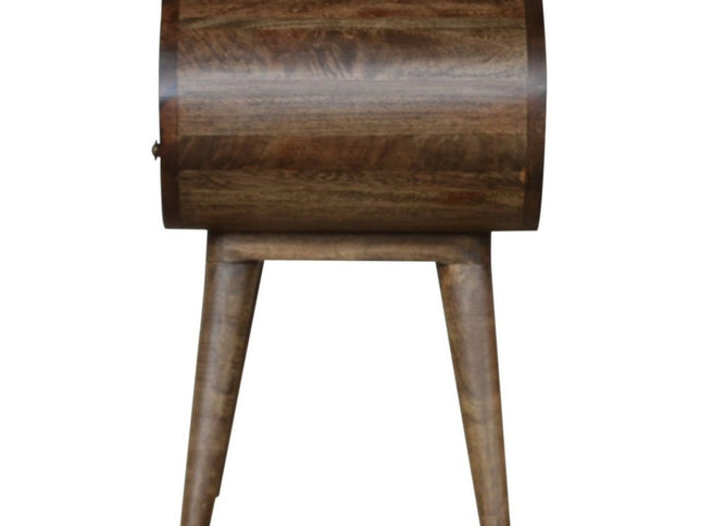 21" Light Brown Solid Wood Round One Drawer Nightstand