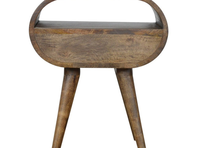 21" Light Brown Solid Wood Round One Drawer Nightstand