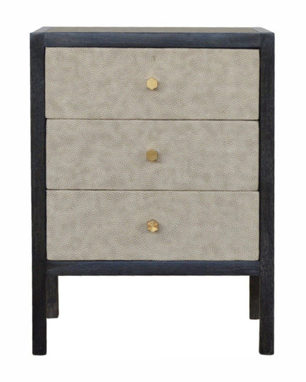 24" Gray And Black Solid Wood And Faux Shagreen Three Drawer Nightstand