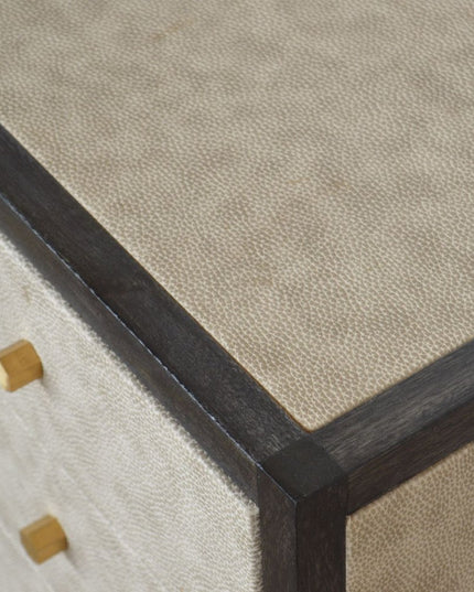 24" Gray And Black Solid Wood And Faux Shagreen Three Drawer Nightstand