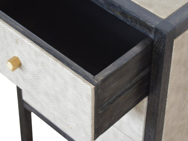24" Gray And Black Solid Wood And Faux Shagreen Three Drawer Nightstand