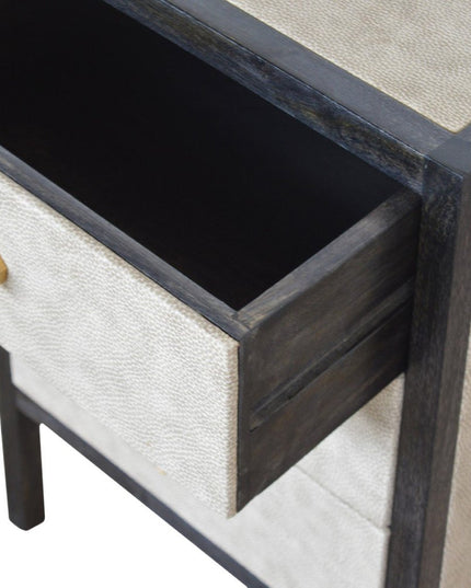 24" Gray And Black Solid Wood And Faux Shagreen Three Drawer Nightstand