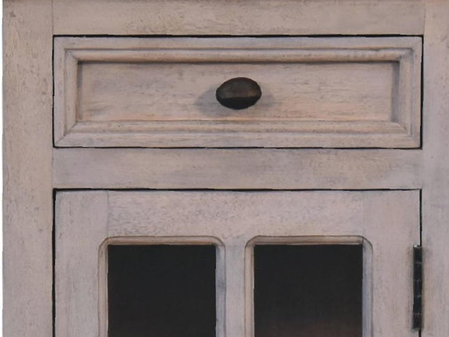 24" Gray Solid Wood And Glass Distressed Two Drawer Nightstand